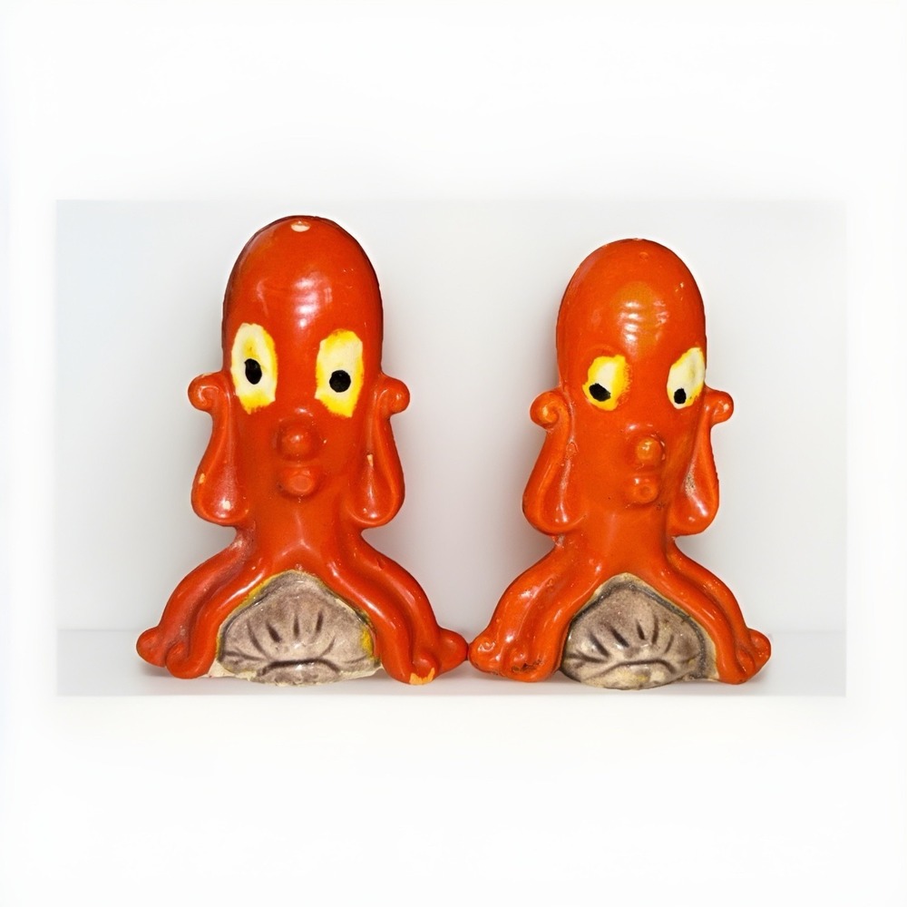 Vintage Orange Red Octopus Salt And Pepper Shakers Sea Creatures Japan B24#40